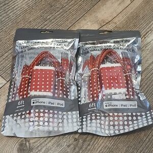 Red Glitter Lightning USB-A Charging Cable & Wall Adapter for iPhone